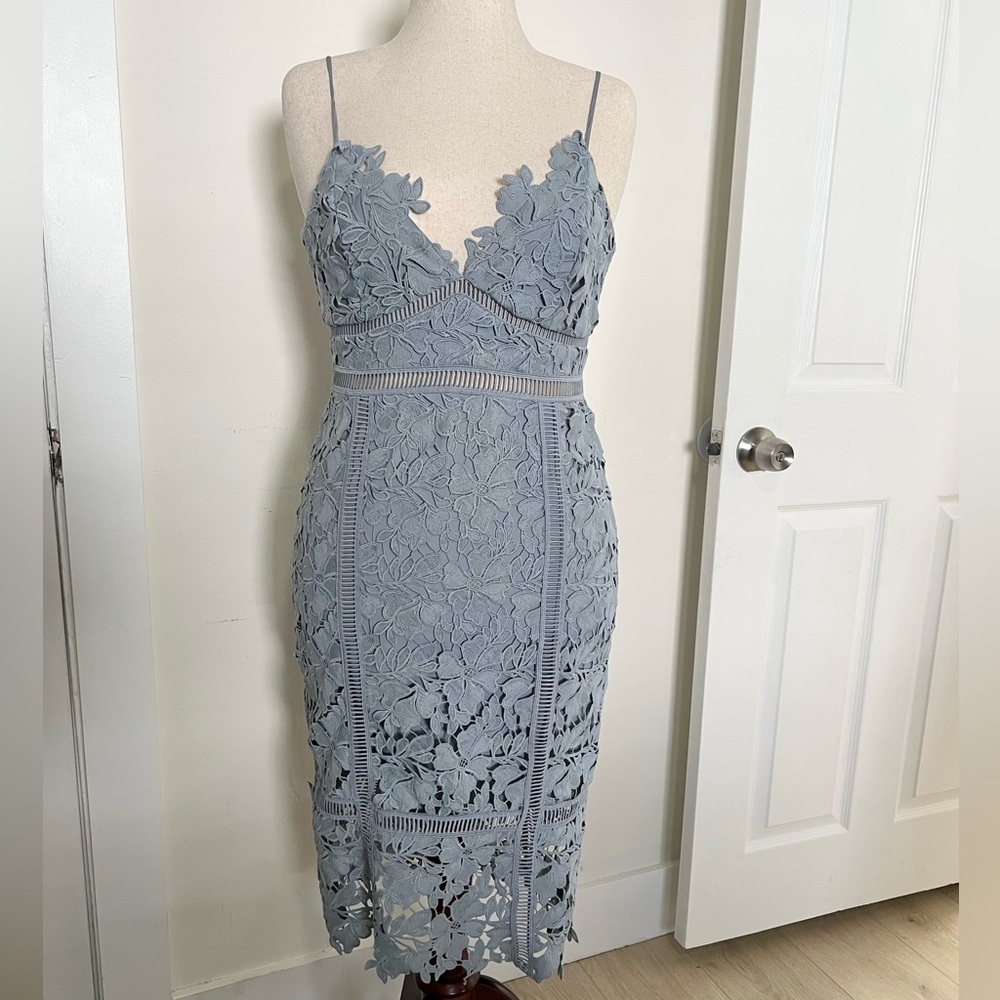 Blue Midi Embroidery Overlay Dress Size M/8
